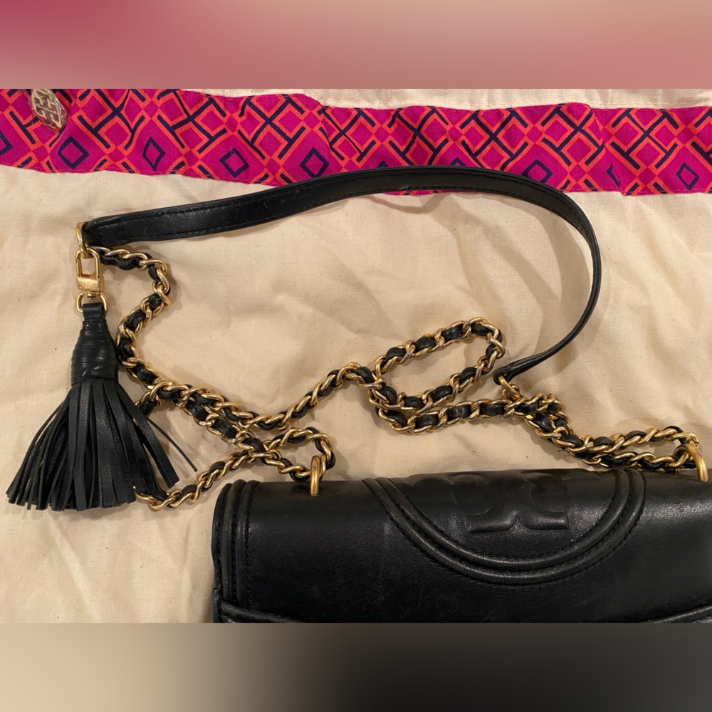 Tory Burch Fleming Diamond Quilted Lamb Leather Purse Black - Picture 13 of 16